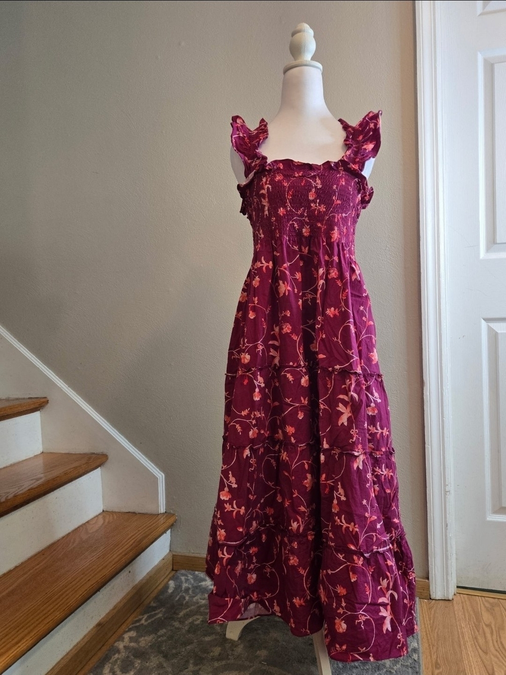 Hill House Burgundy Botanical Ellie Nap Dress Size Womens Medium